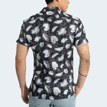 RELAXED FIT HAWAIIAN SHIRT - BLACK