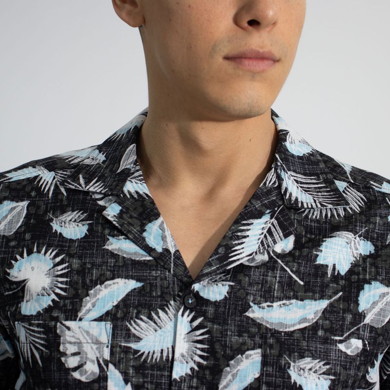 RELAXED FIT HAWAIIAN SHIRT - BLACK