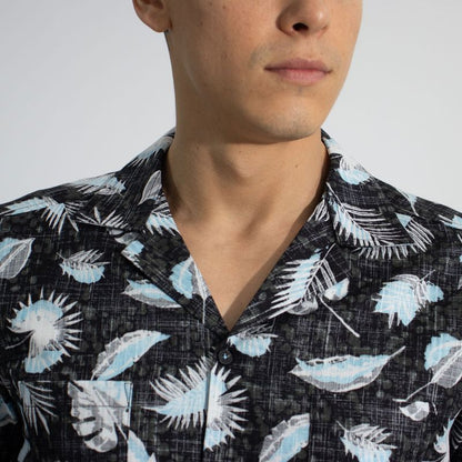 RELAXED FIT HAWAIIAN SHIRT - BLACK