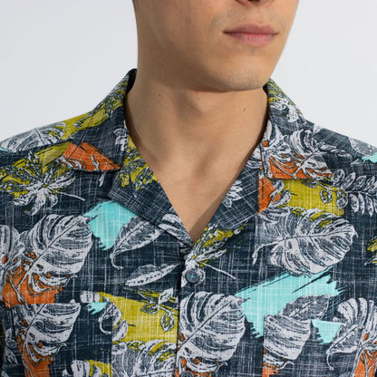 CAMISA HAWAIANA RELAX FIT - ACERO