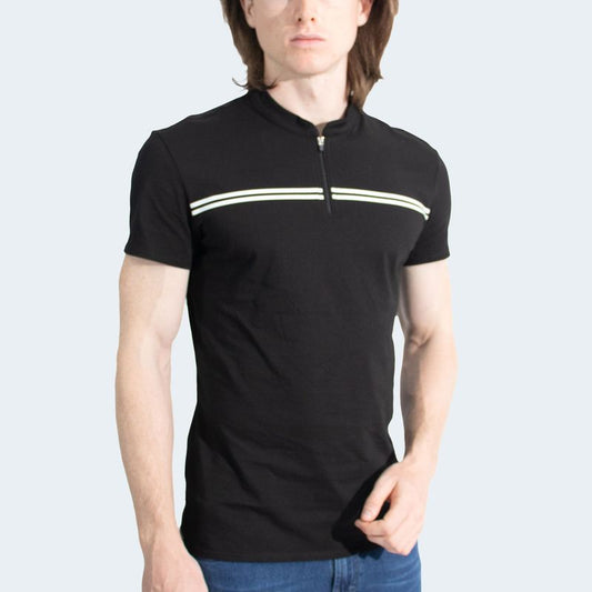 POLO CUELLO BOX CON CIERRE MANGA CORTA - NEGRO