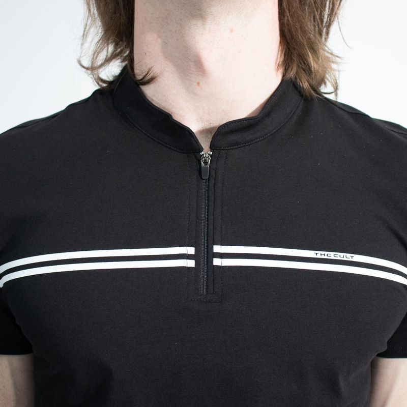 POLO CUELLO BOX CON CIERRE MANGA CORTA - NEGRO