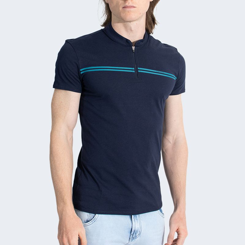 POLO CUELLO BOX CON CIERRE MANGA CORTA - AZUL NOCHE