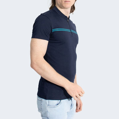 POLO CUELLO BOX CON CIERRE MANGA CORTA - AZUL NOCHE