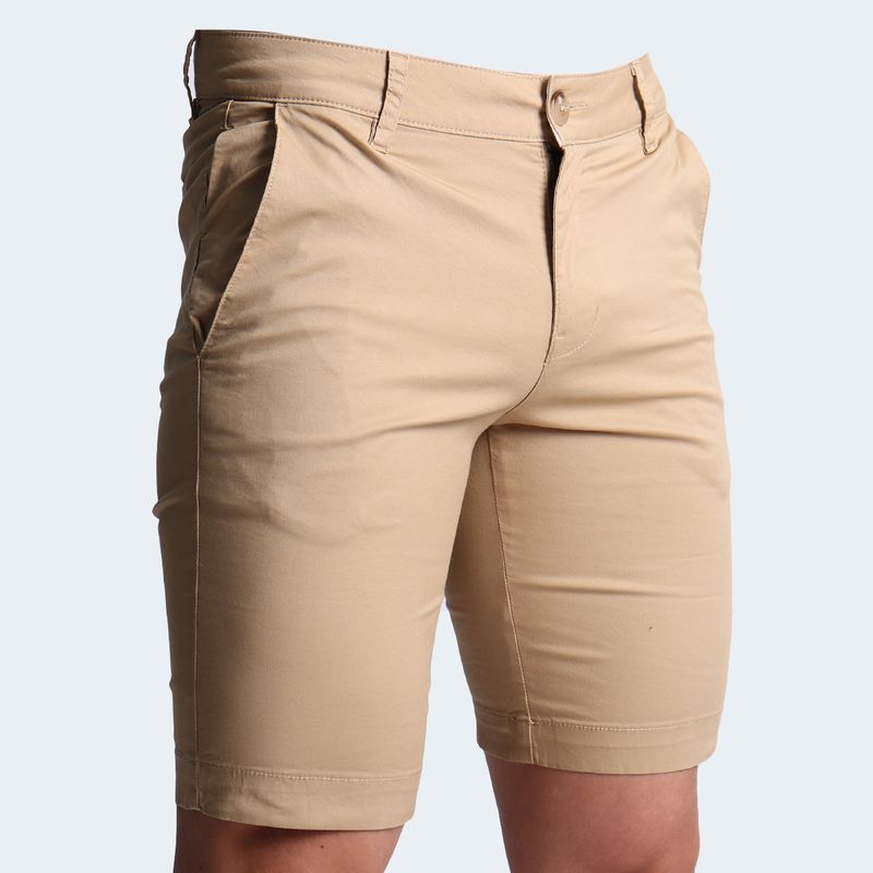 MID-RISE COMFORT DRILL BERMUDA SHORTS - BEIGE