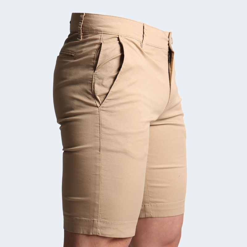 MID-RISE COMFORT DRILL BERMUDA SHORTS - BEIGE