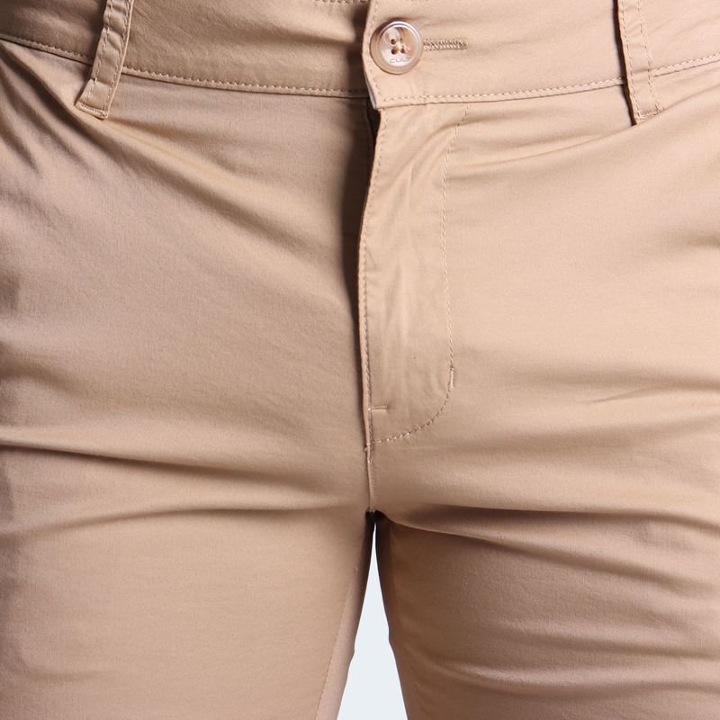 MID-RISE COMFORT DRILL BERMUDA SHORTS - BEIGE