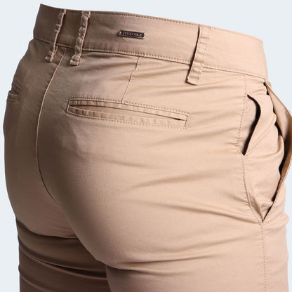 MID-RISE COMFORT DRILL BERMUDA SHORTS - BEIGE