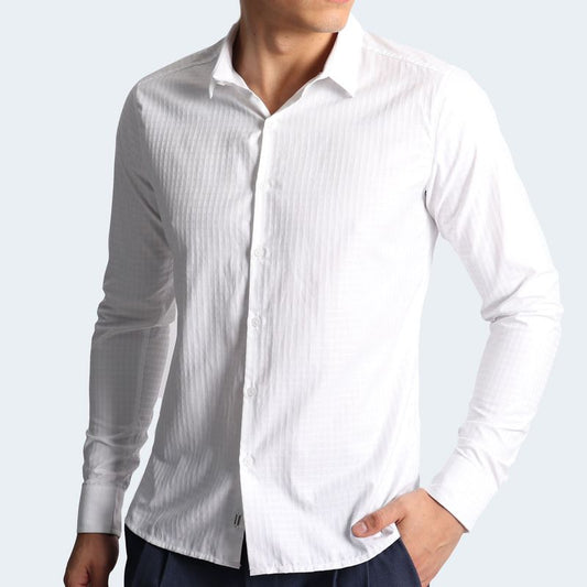 PLAID LONG-SLEEVE SHIRT - WHITE