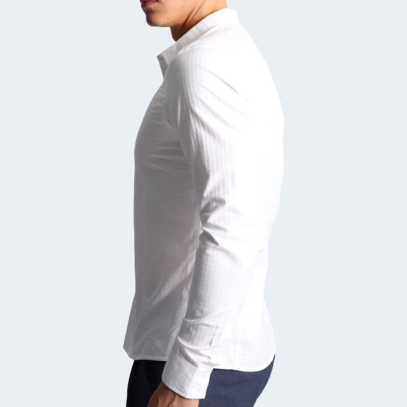 CAMISA A CUADROS MANGA LARGA - BLANCO