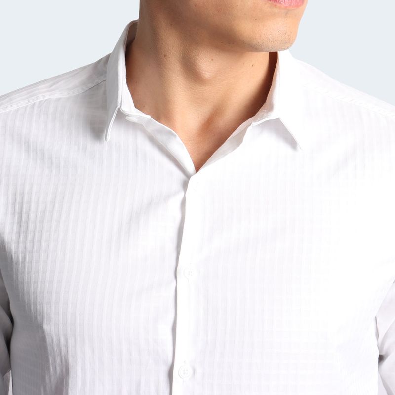 CAMISA A CUADROS MANGA LARGA - BLANCO