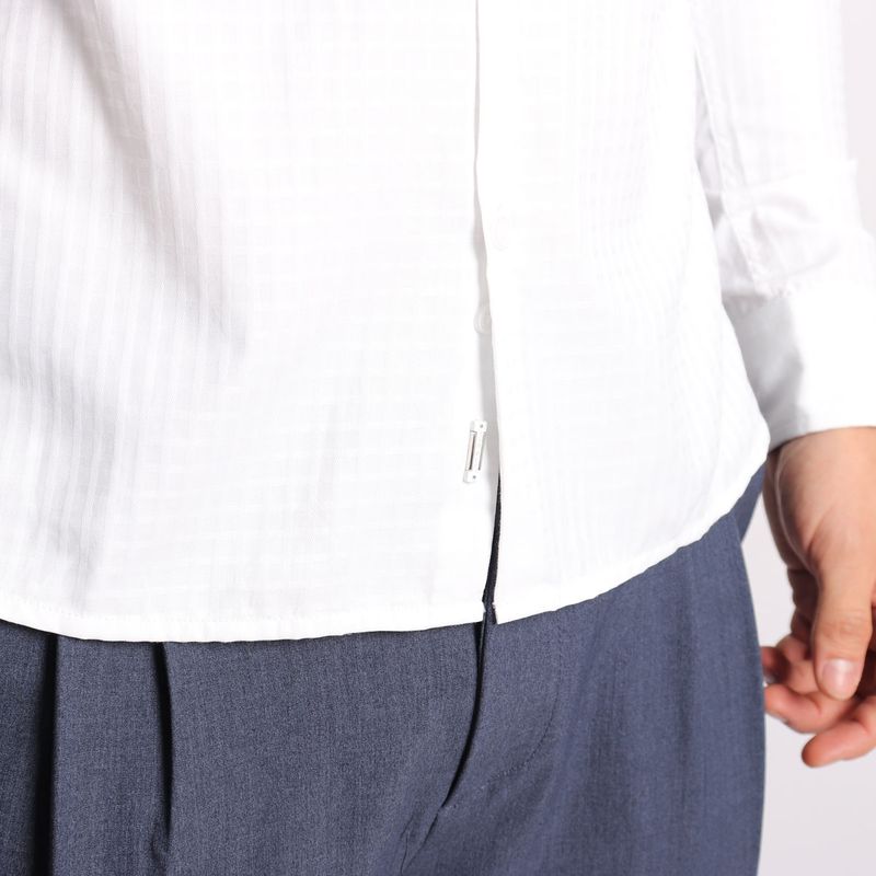 CAMISA A CUADROS MANGA LARGA - BLANCO