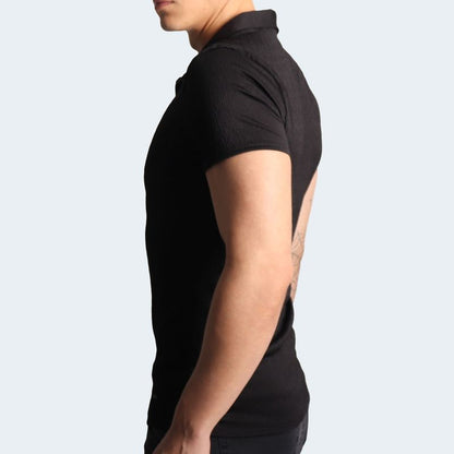 POLO CUELLO BOX MANGA CORTA - NEGRO