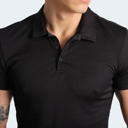 POLO CUELLO BOX MANGA CORTA - NEGRO