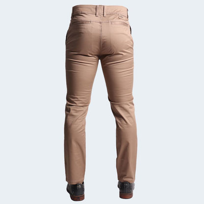 SLIM-FIT DRILL TROUSERS - BEIGE
