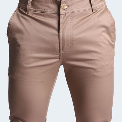 SLIM-FIT DRILL TROUSERS - BEIGE