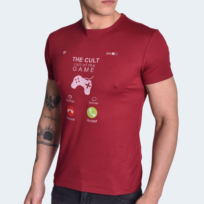Short Sleeve Round Neck Polo Shirt - WINE