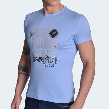 SHORT SLEEVE ROUND NECK POLO SHIRT - SKY