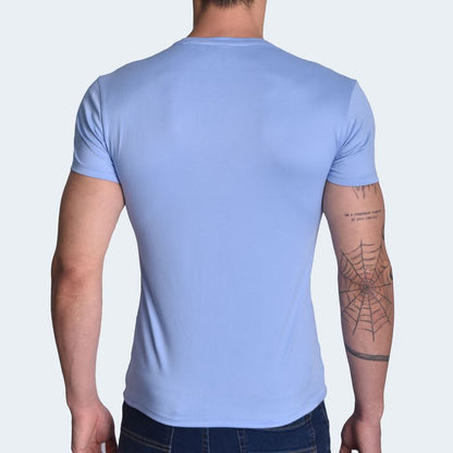 SHORT SLEEVE ROUND NECK POLO SHIRT - SKY
