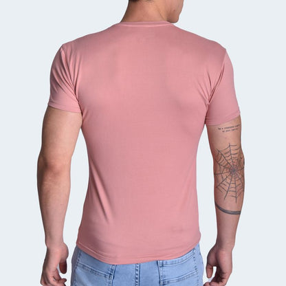 SHORT SLEEVE ROUND NECK POLO SHIRT - ROSY BROWN