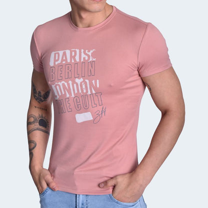 SHORT SLEEVE ROUND NECK POLO SHIRT - ROSY BROWN
