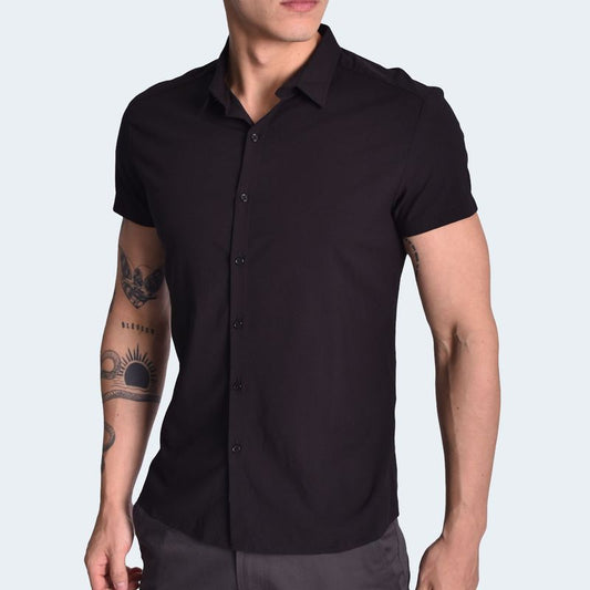 Lightweight and Breathable Premium Perfect Fit Short Sleeve Shirt - BLACK