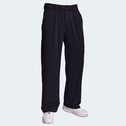 Men's Wide Leg Old Money Style Perfect Fit Classic Elegant and Versatile Trousers - BLACK