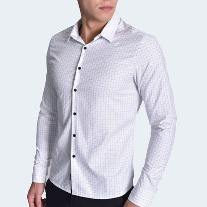 CAMISA A CUADROS MANGA LARGA - BLANCO