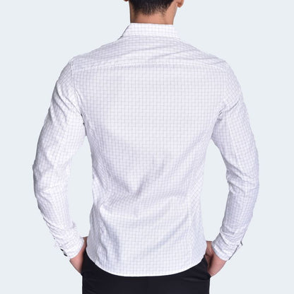 CAMISA A CUADROS MANGA LARGA - BLANCO