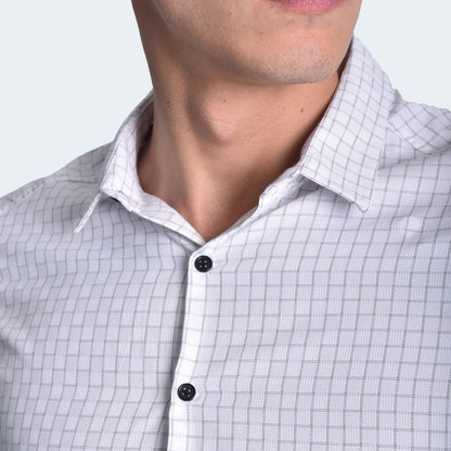 CAMISA A CUADROS MANGA LARGA - BLANCO