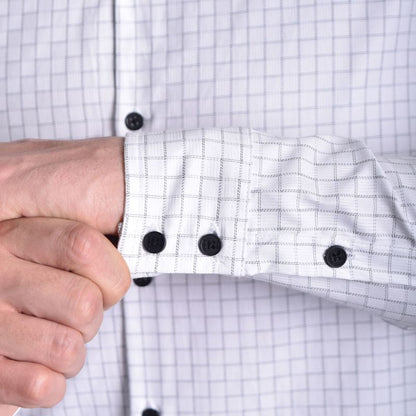 CAMISA A CUADROS MANGA LARGA - BLANCO