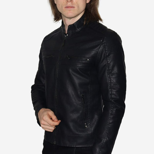 Chaqueta biker negra Signature en eco-cuero – ideal para invierno y estilo "star boy"