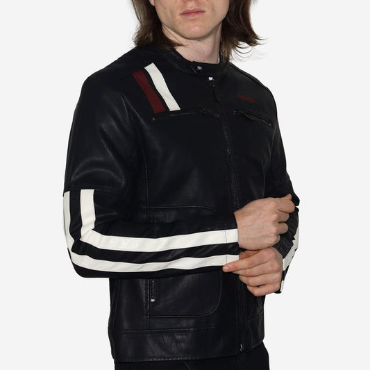Faux leather biker jacket with tricolor details – ideal for cold weather and biker style