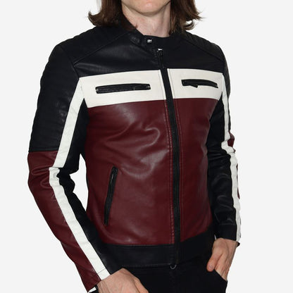 Biker jacket de ecocuero tricolor – ideal para climas fríos, looks audaces y actitud urbana