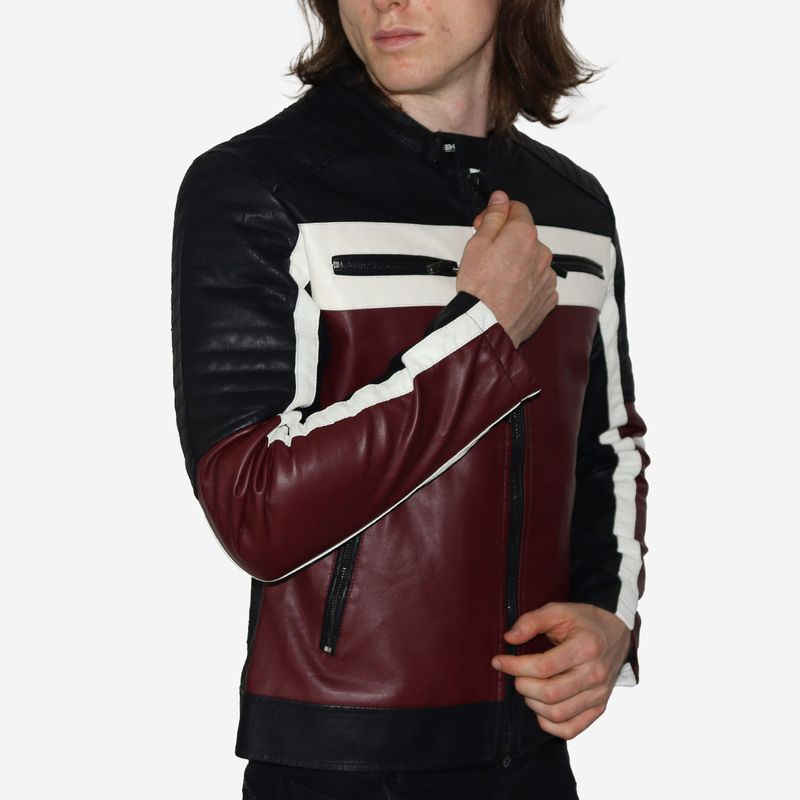 Biker jacket de ecocuero tricolor – ideal para climas fríos, looks audaces y actitud urbana