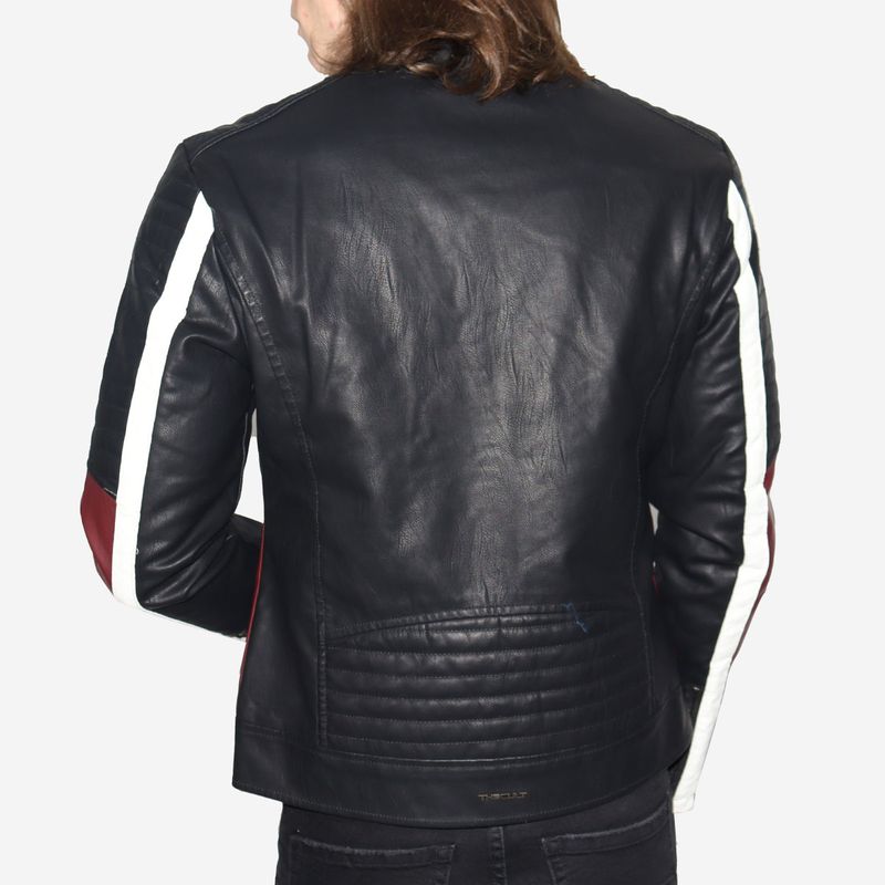 Biker jacket de ecocuero tricolor – ideal para climas fríos, looks audaces y actitud urbana