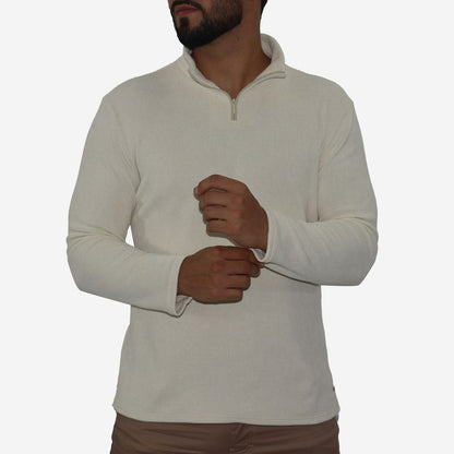 Men's Signature high-neck zip-up jumper - IVORY