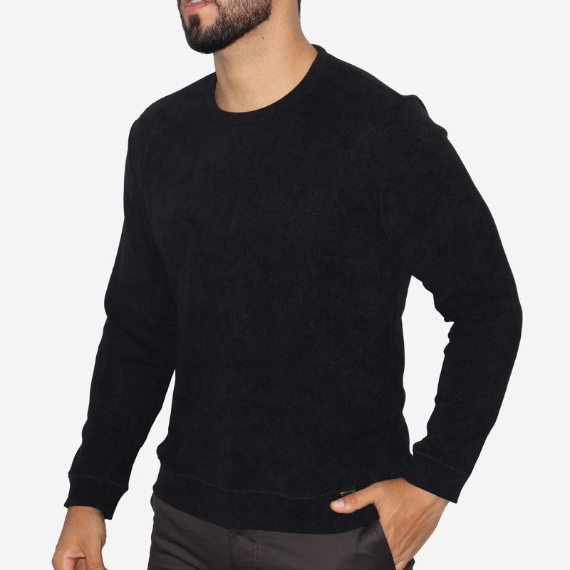 Signature crew neck sweater - ideal for cold days with relaxed style and extra warmth - BLACK