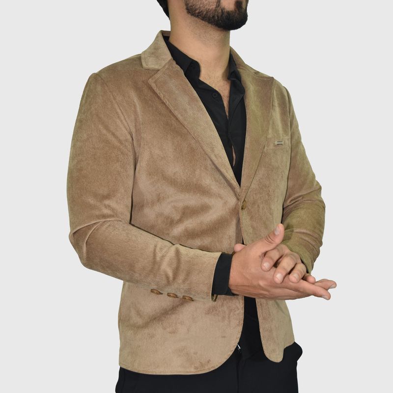 Corduroy blazer with bison leather lining - BEIGE