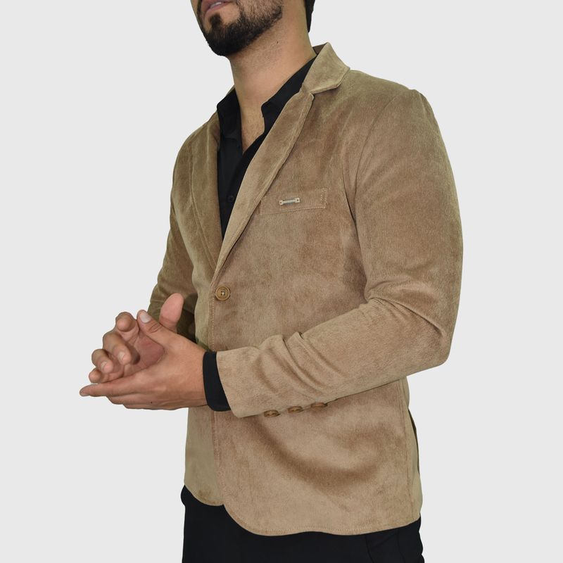 Corduroy blazer with bison leather lining - BEIGE
