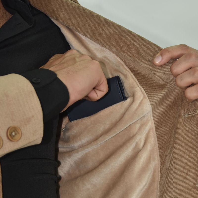 Corduroy blazer with bison leather lining - BEIGE