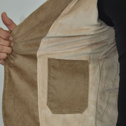 Corduroy blazer with bison leather lining - BEIGE
