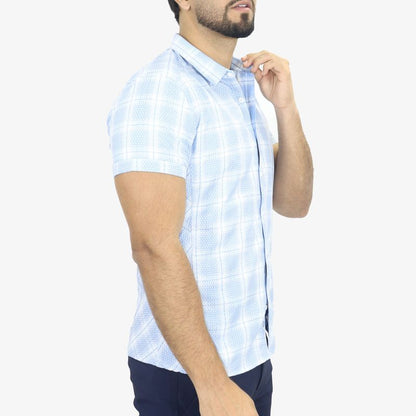 Camisa Signature manga corta – textura tejida con estilo moderno - CELESTE