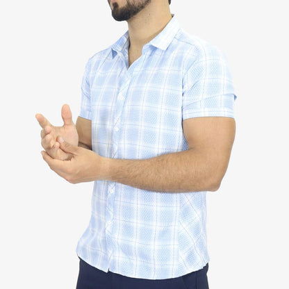 Camisa Signature manga corta – textura tejida con estilo moderno - CELESTE