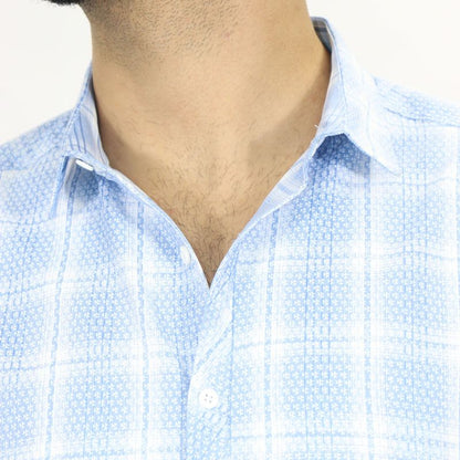 Camisa Signature manga corta – textura tejida con estilo moderno - CELESTE