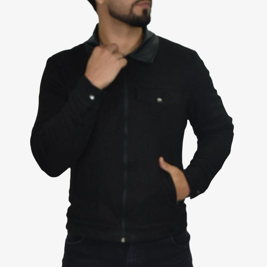 Suede-effect faux leather jacket – thermal plush interior, faux leather collar, and stainless steel hardware - BLACK