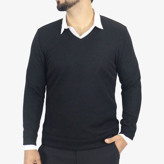 Suéter Cuello V Signature – Tejido Tecnológico Termorregulable y Ultra Confort - NEGRO
