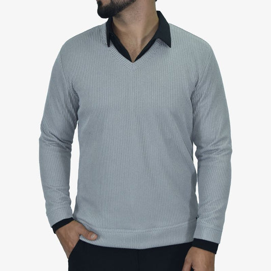 Suéter Cuello V Signature – Tejido Termorregulable y Ultra Confort - PLOMO