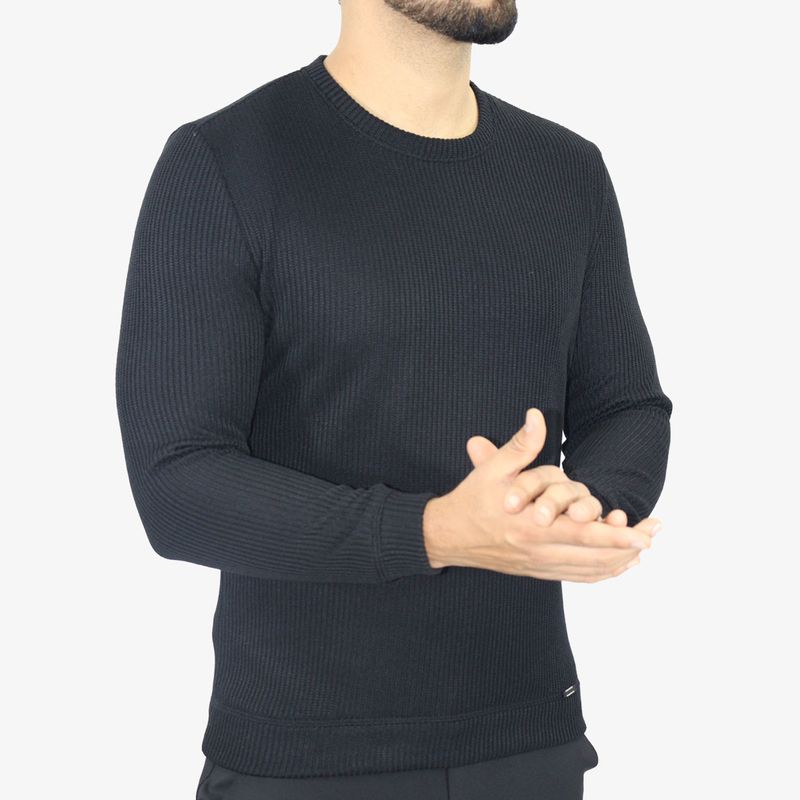 Signature Round Neck Sweater – Thermoregulating and Ultra-Comfort Fabric - BLACK