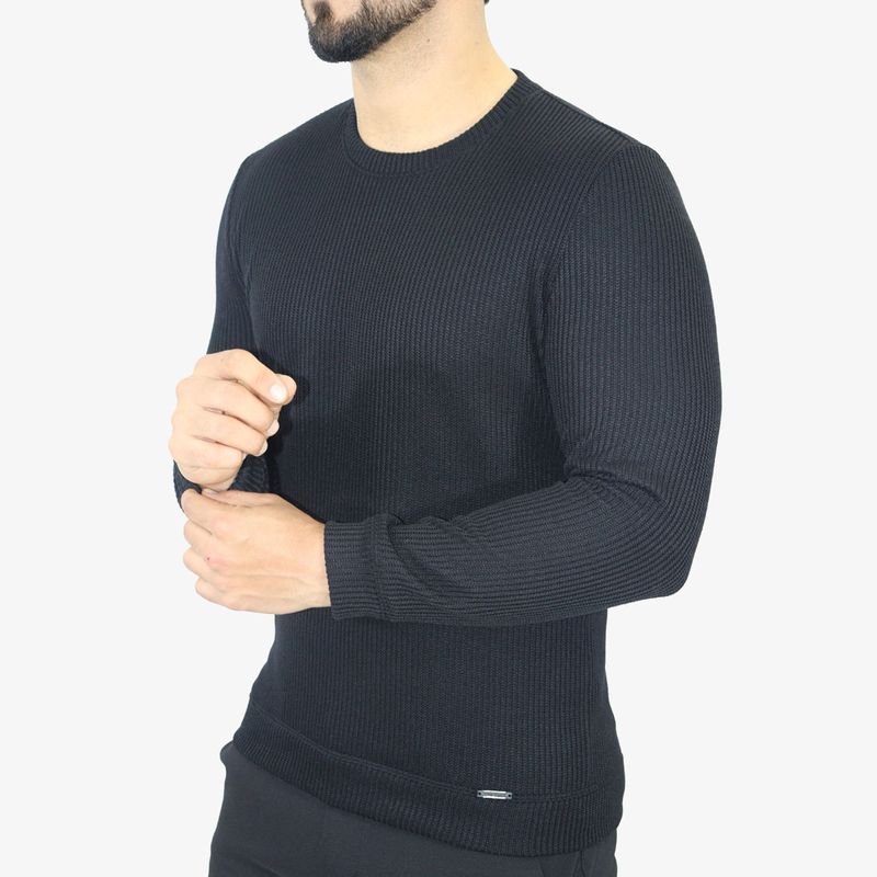 Signature Round Neck Sweater – Thermoregulating and Ultra-Comfort Fabric - BLACK